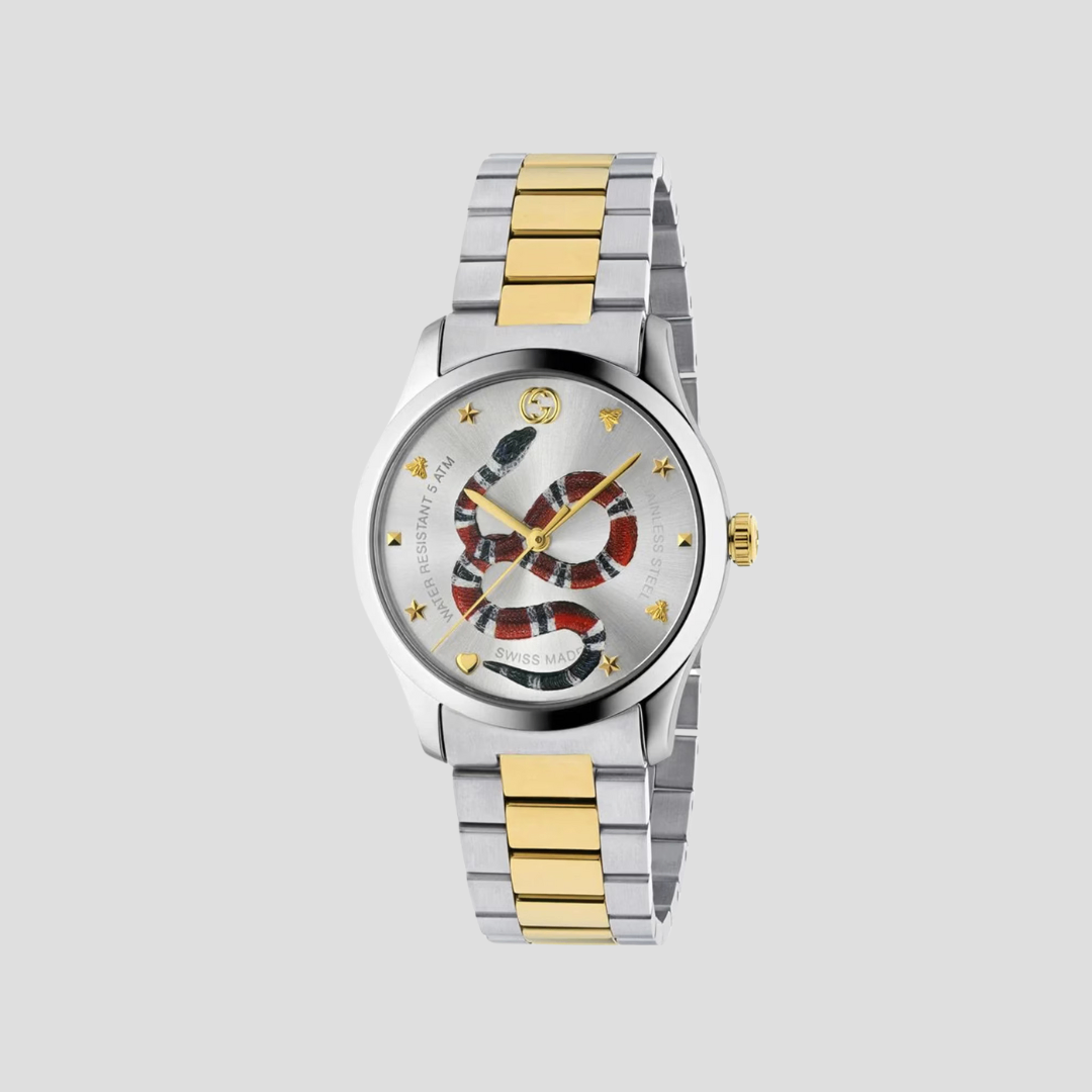 Ng H Gucci G Timeless Gold Silver Dial With Snake Motif Ya