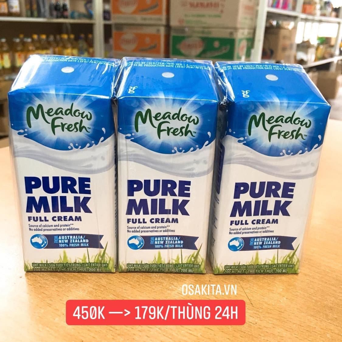 Sữa Tươi Tiệt Trùng Nguyên Kem Meadow Fresh Pure Milk 24hx200ml Úc