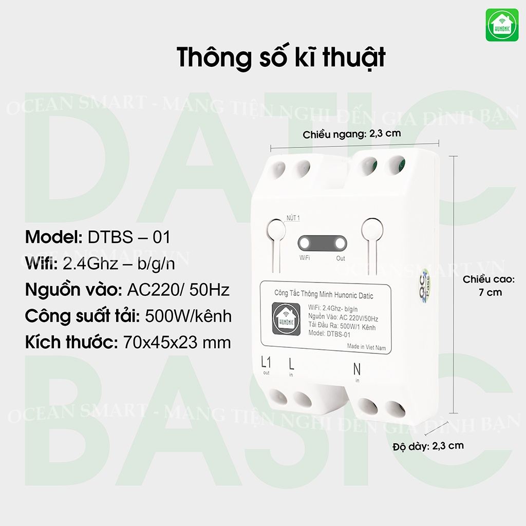 Công Tắc Thông Minh điều khiển từ xa Hunonic Datic Basic 3 Công Tắc Thông Minh Hunonic Datic Basic - DTBS01