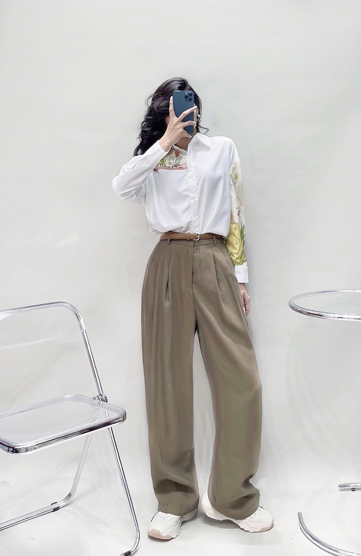 Quần Suông Cạp Trắng Trong Kèm Belt 77031