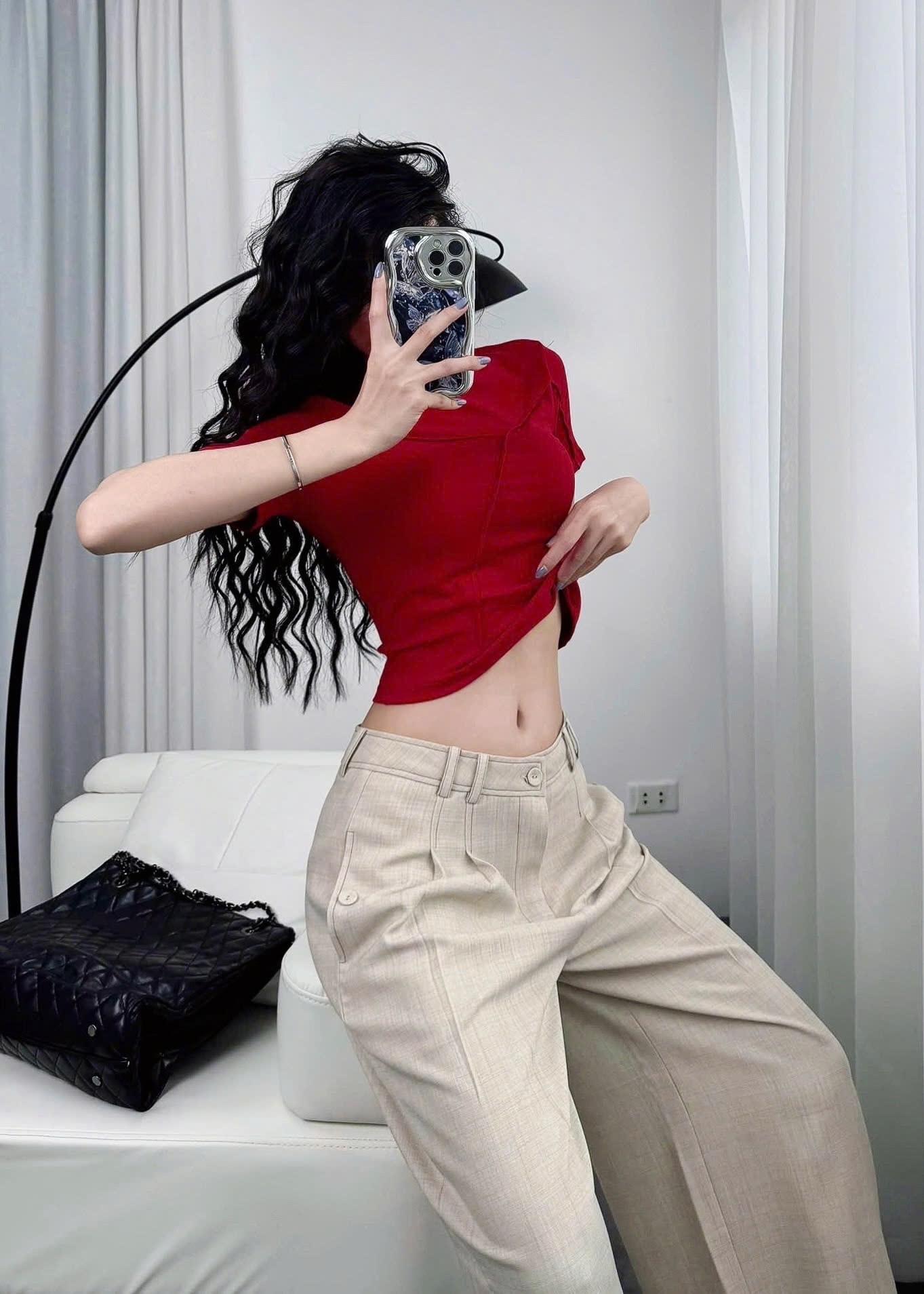 Áo Croptop Phối Gân