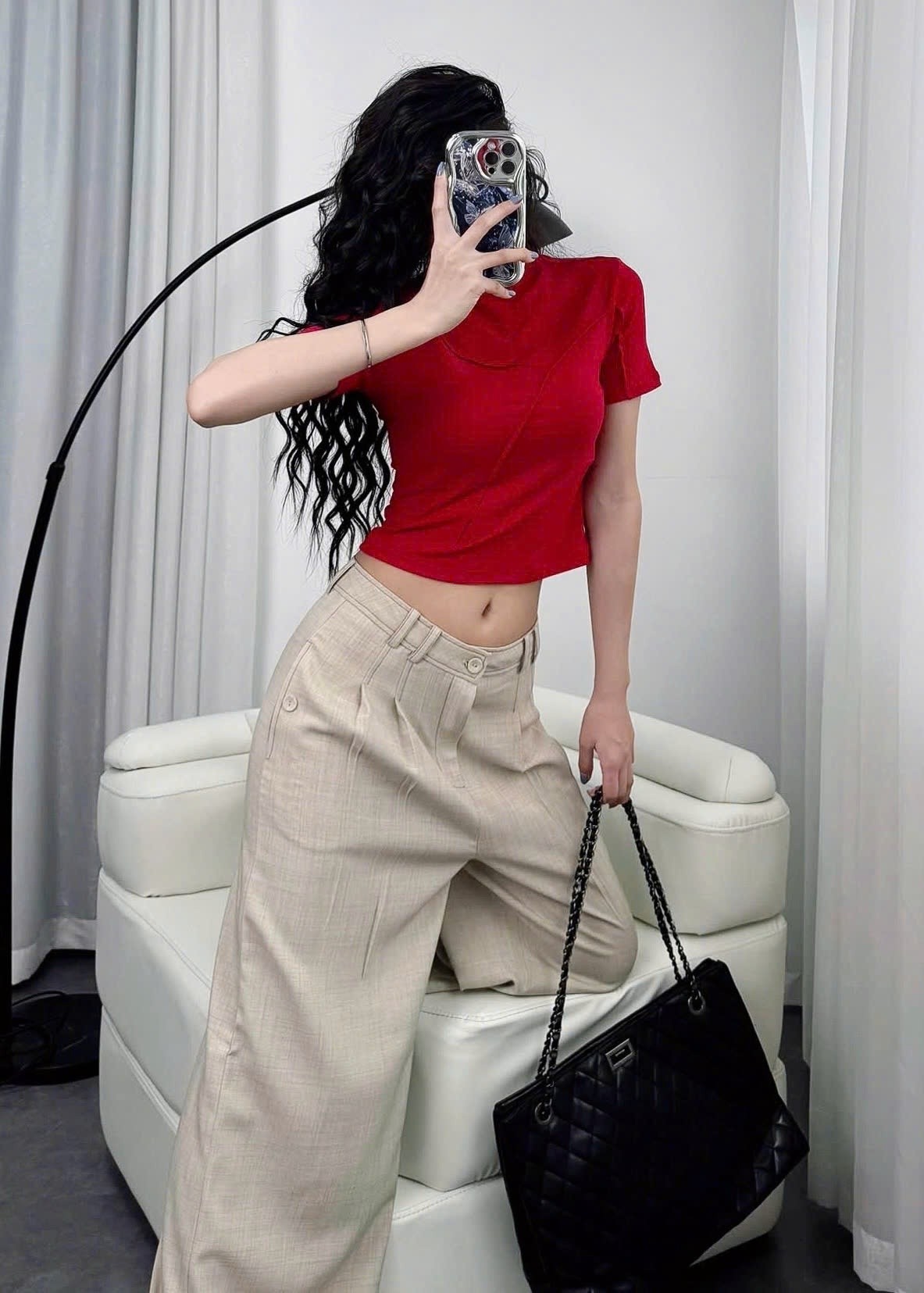 Áo Croptop Phối Gân