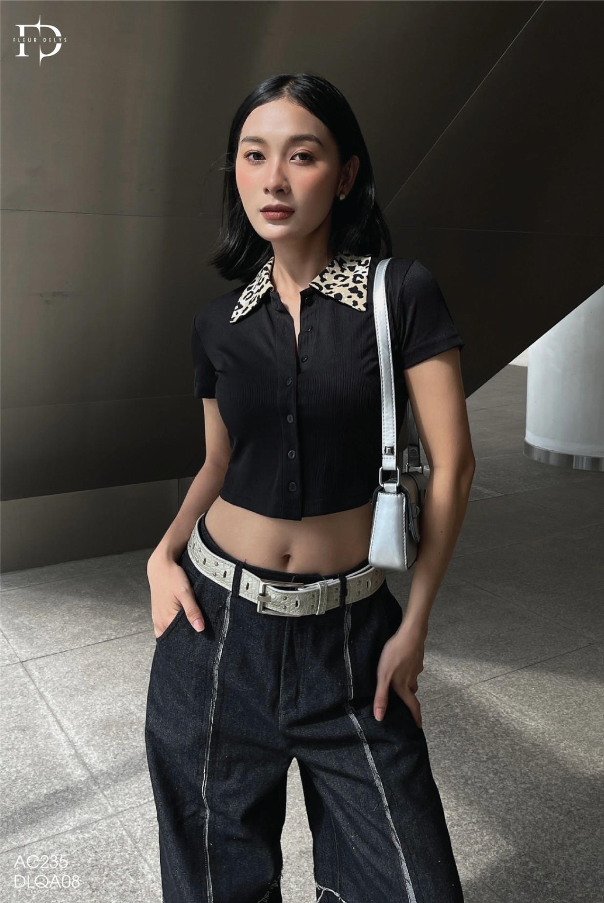 Áo Croptop Ngắn Tay Cổ Da Beo