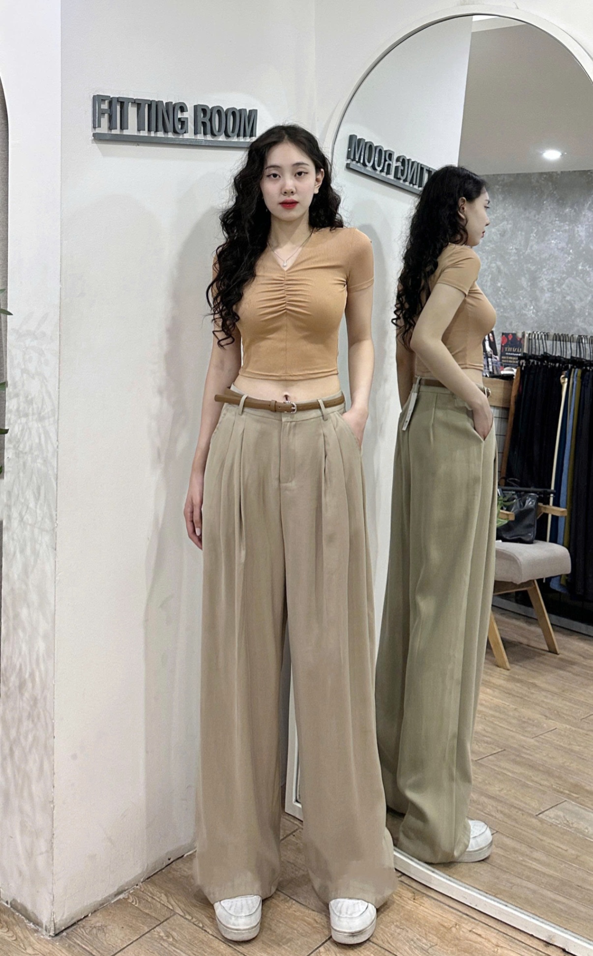 Quần Suông Cạp Trắng Trong Kèm Belt 77031