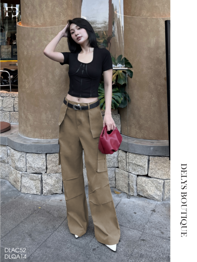 Áo Cổ U Phối Gân Da