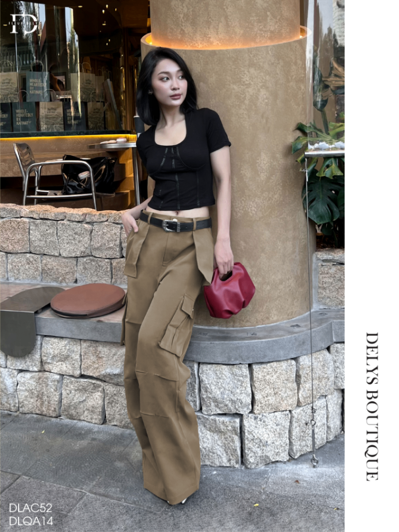 Áo Cổ U Phối Gân Da
