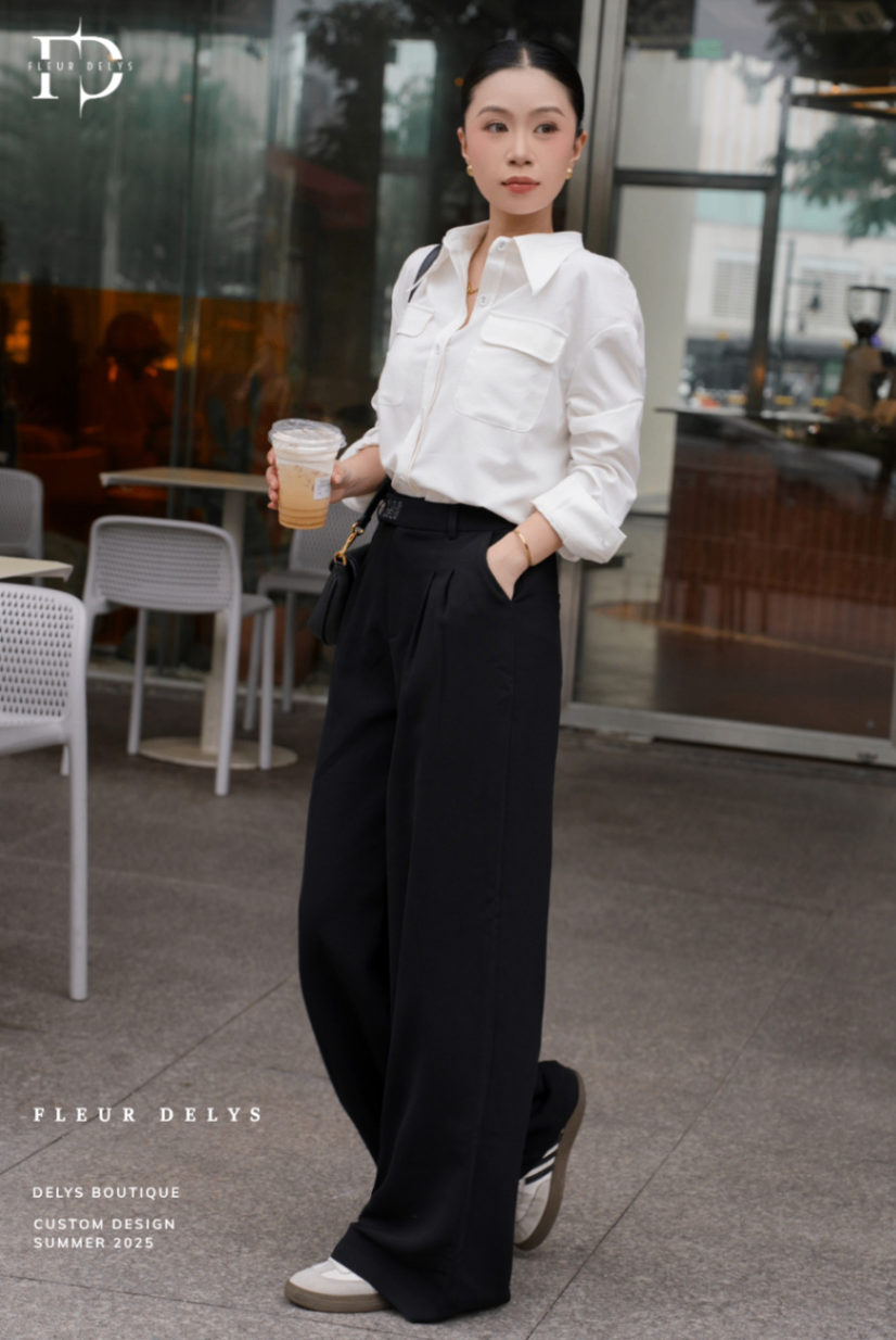Quần 2 Ly Phối Hình Thêu Vuông
