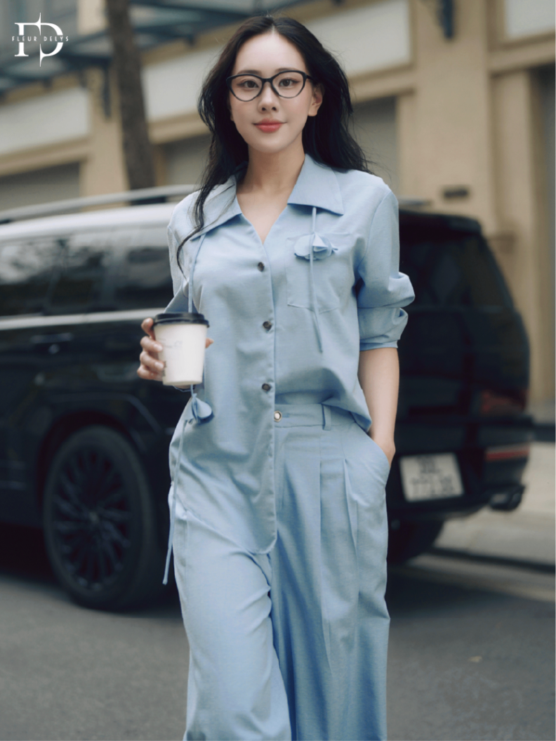 Set Bộ Sơ Mi Dây Hoa Lazer