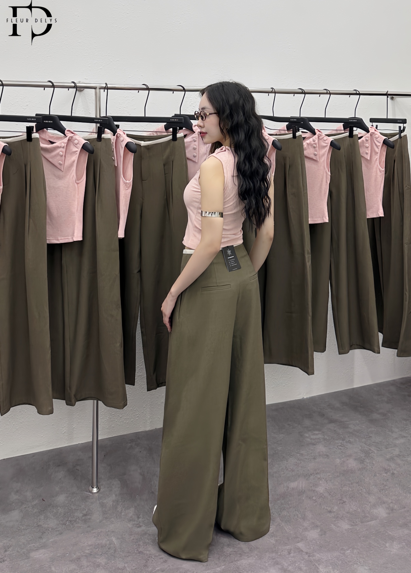 Quần Phối Cạp Vải Tex Kem