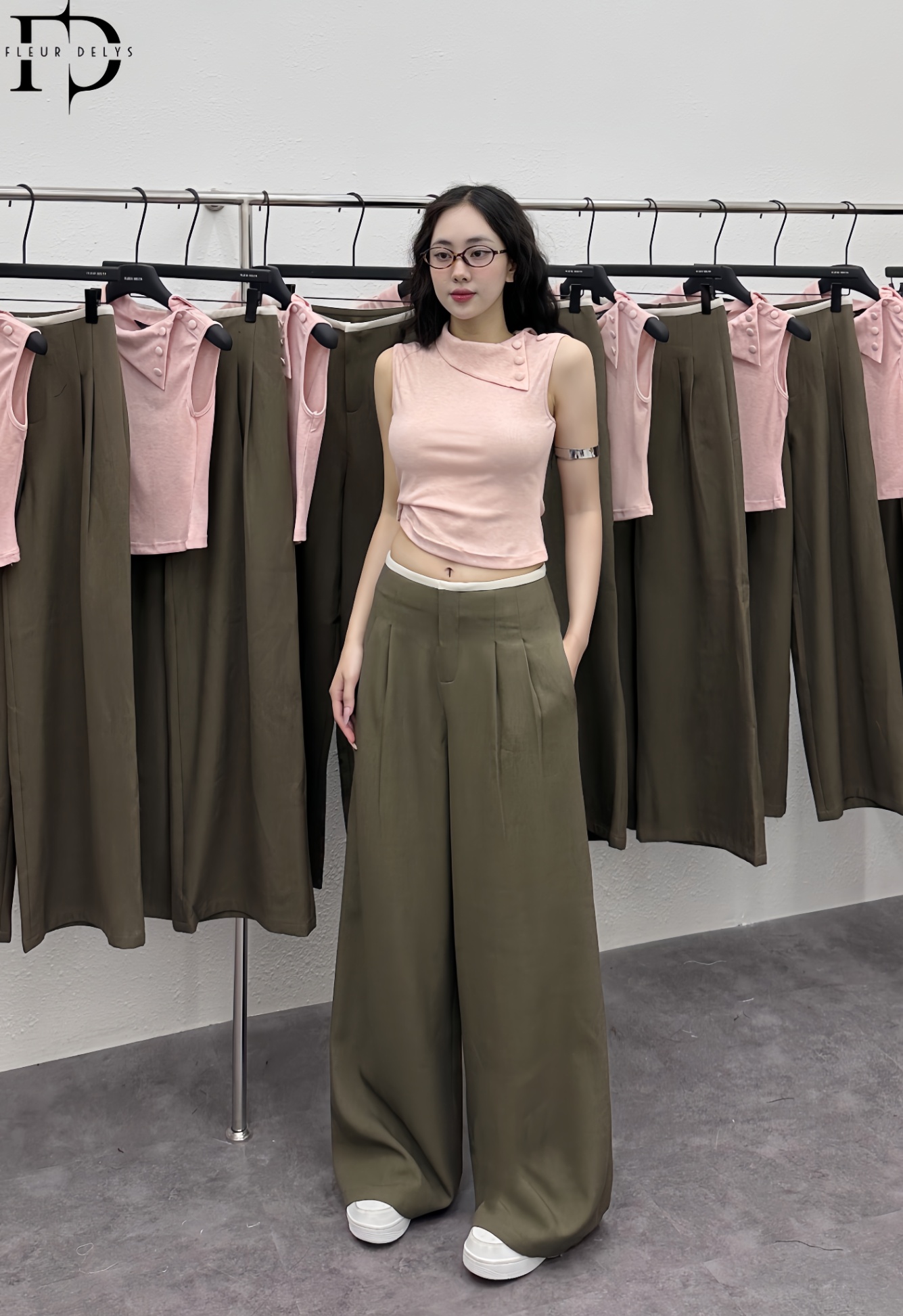 Quần Phối Cạp Vải Tex Kem