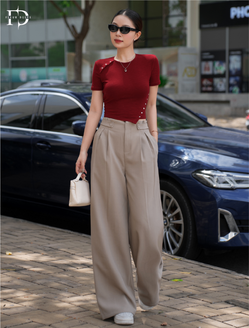 Quần 2 Cúc Bọc Đính Cá