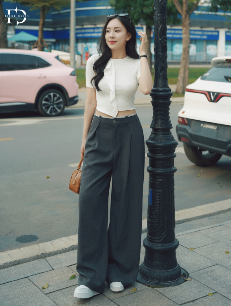Quần Phối Cạp Tua Vải Muối Tiêu