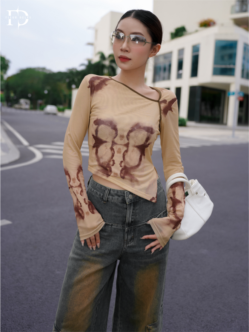 Áo Lưới Họa Tiết Vạt Chéo