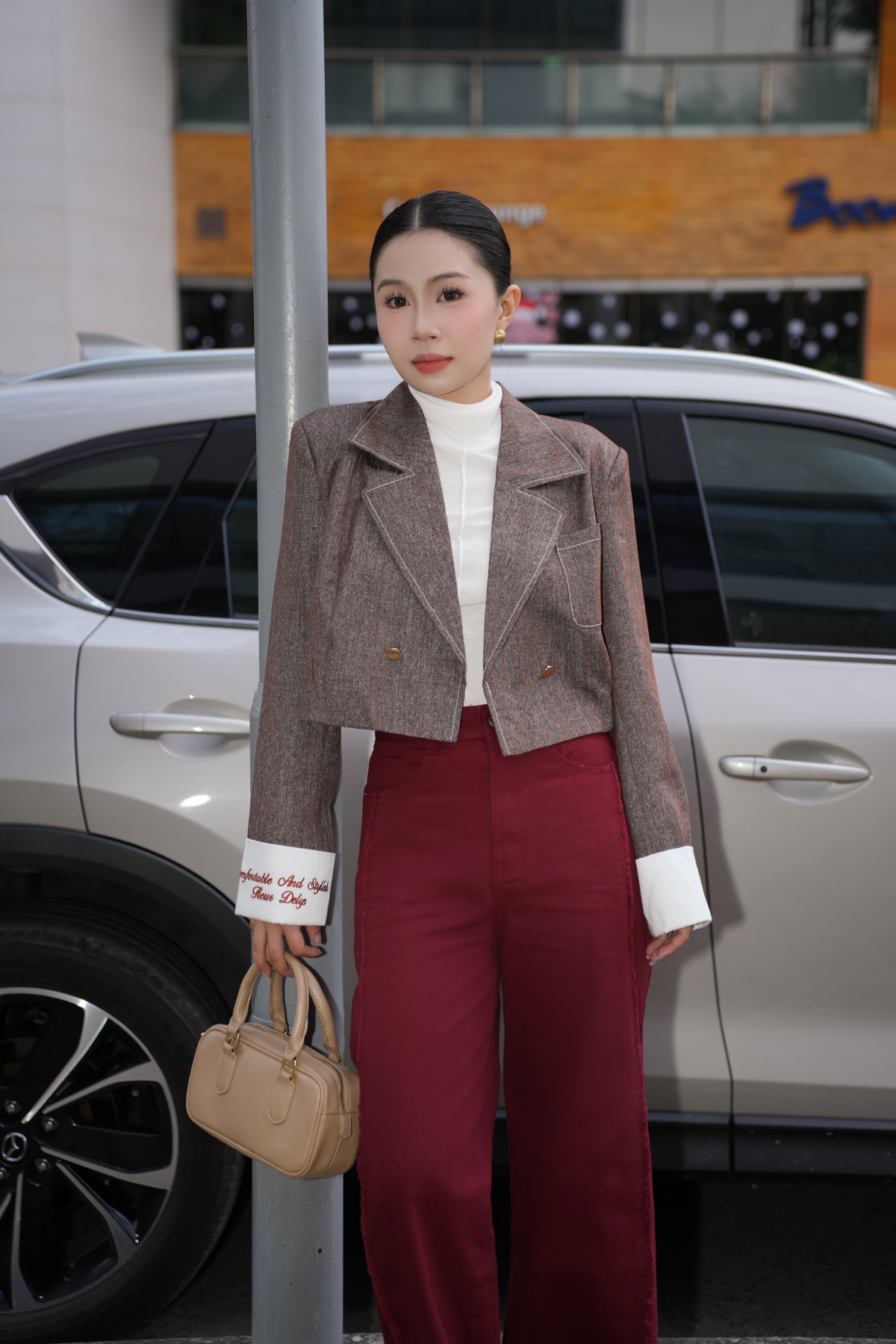 Áo Dạ Tex Phối Tay Trắng
