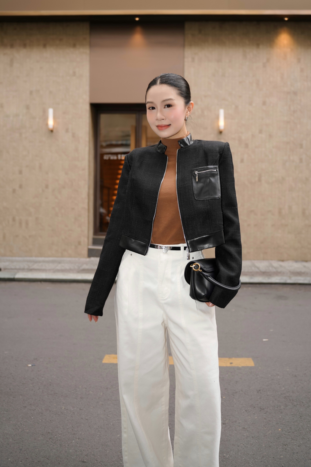 Áo Khoác Dạ Tweed Phối Da