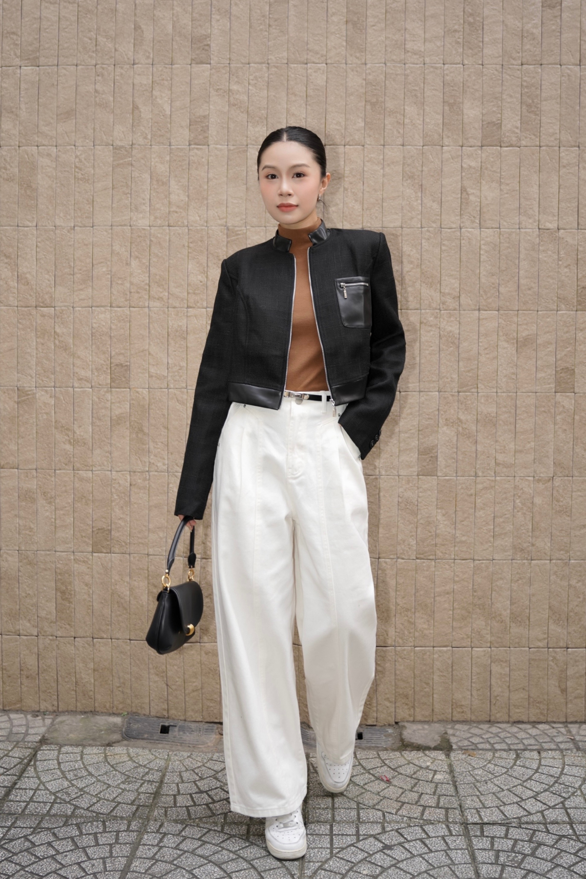 Áo Khoác Dạ Tweed Phối Da