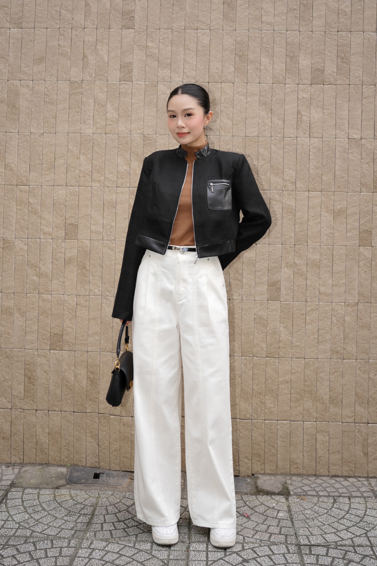 Áo Khoác Dạ Tweed Phối Da