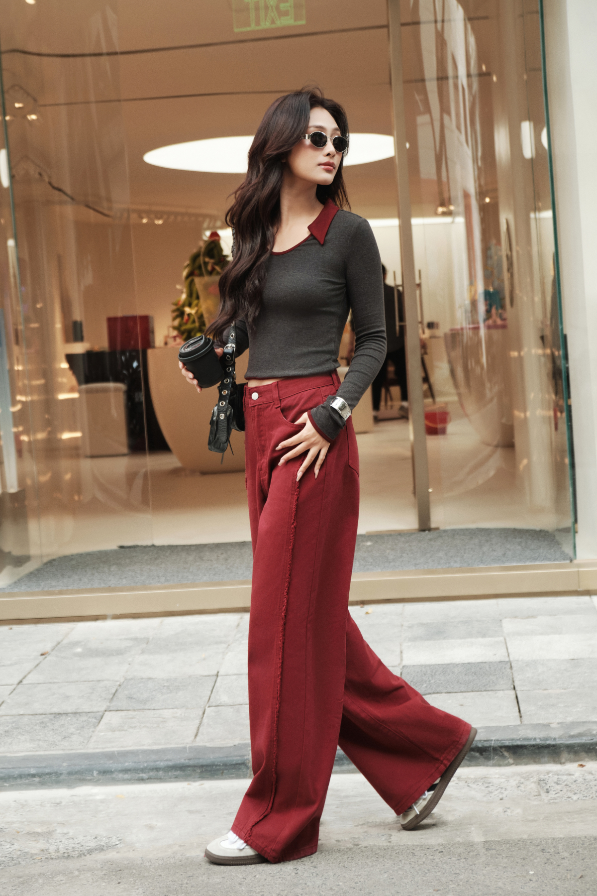 Áo Zip Đỏ Cổ Gập