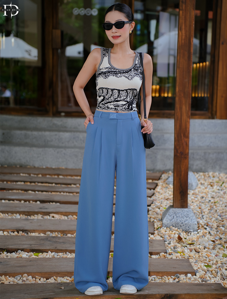 Quần 2 Ly Phối Hình Thêu Vuông