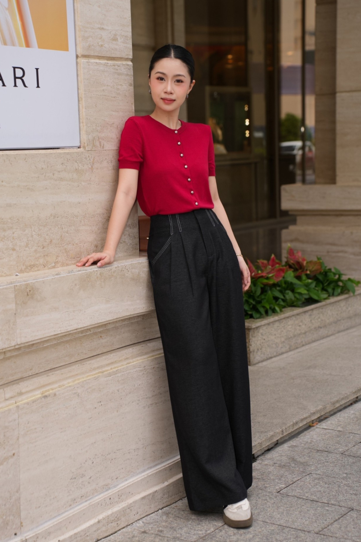 Quần Bò Rayon Mềm Phối Chỉ Nổi
