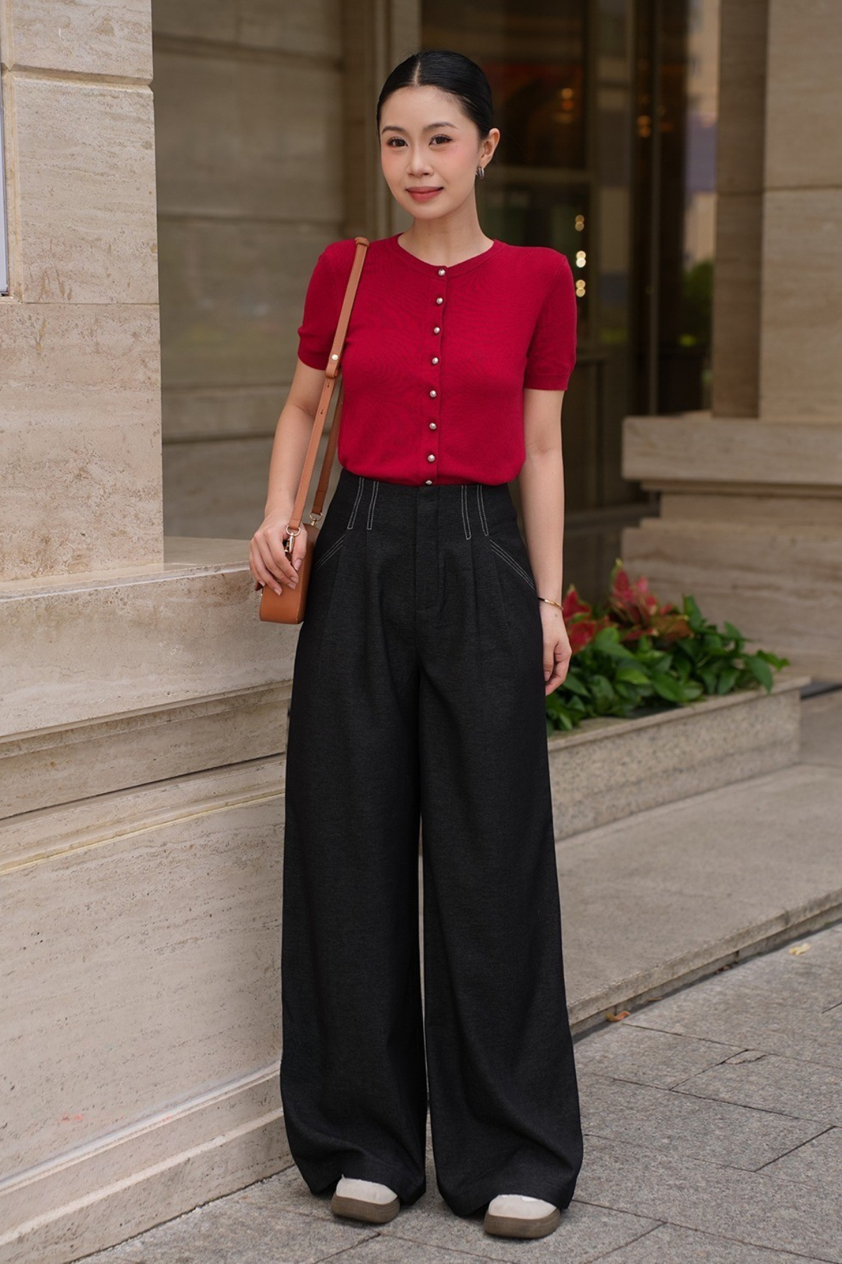 Quần Bò Rayon Mềm Phối Chỉ Nổi