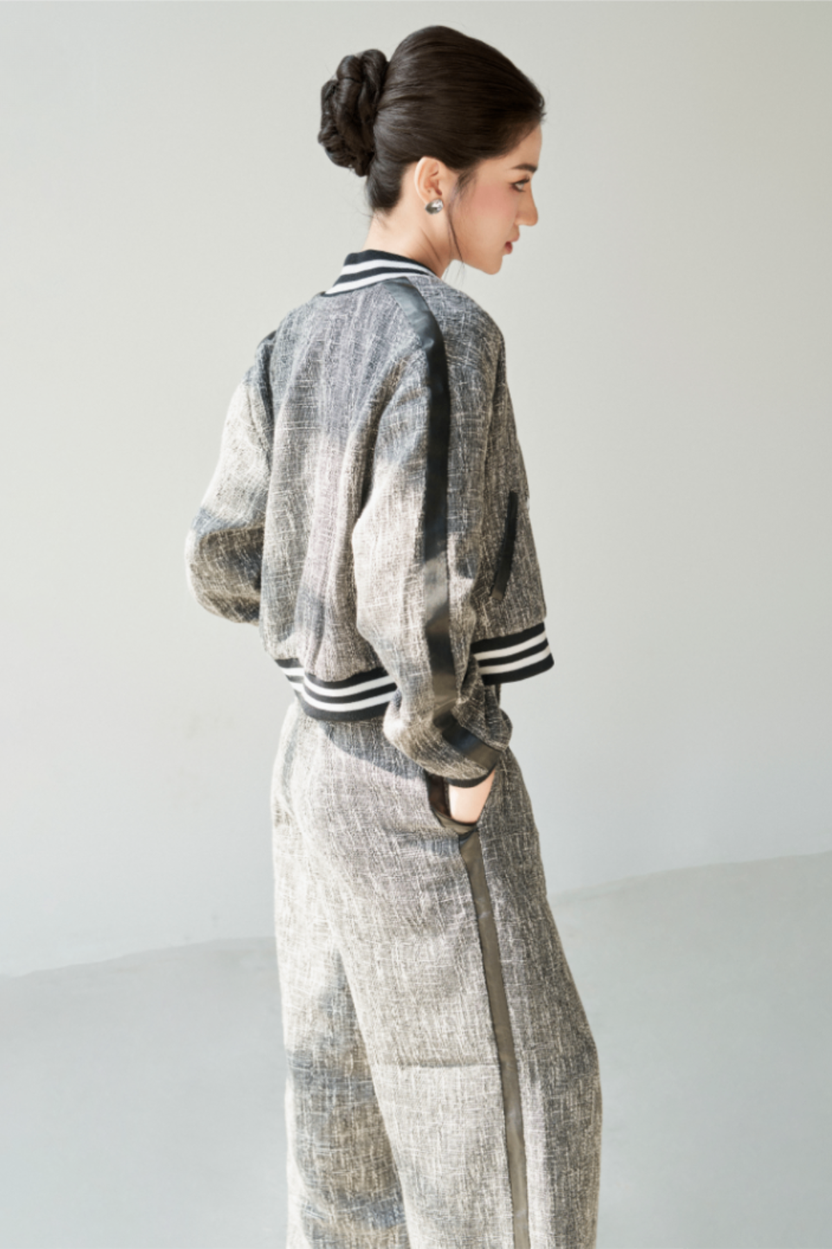 Set Dạ Tweed Phối Da