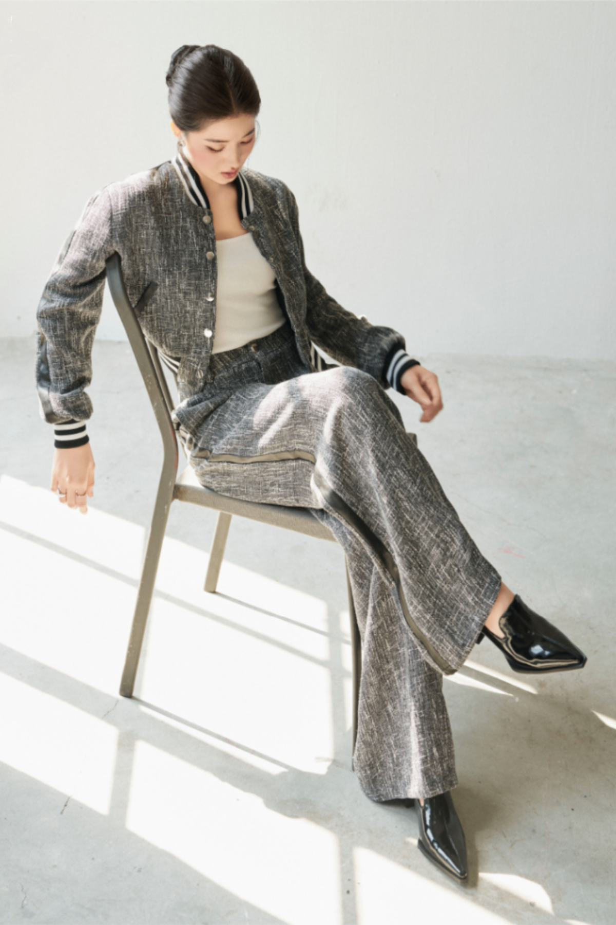 Set Dạ Tweed Phối Da