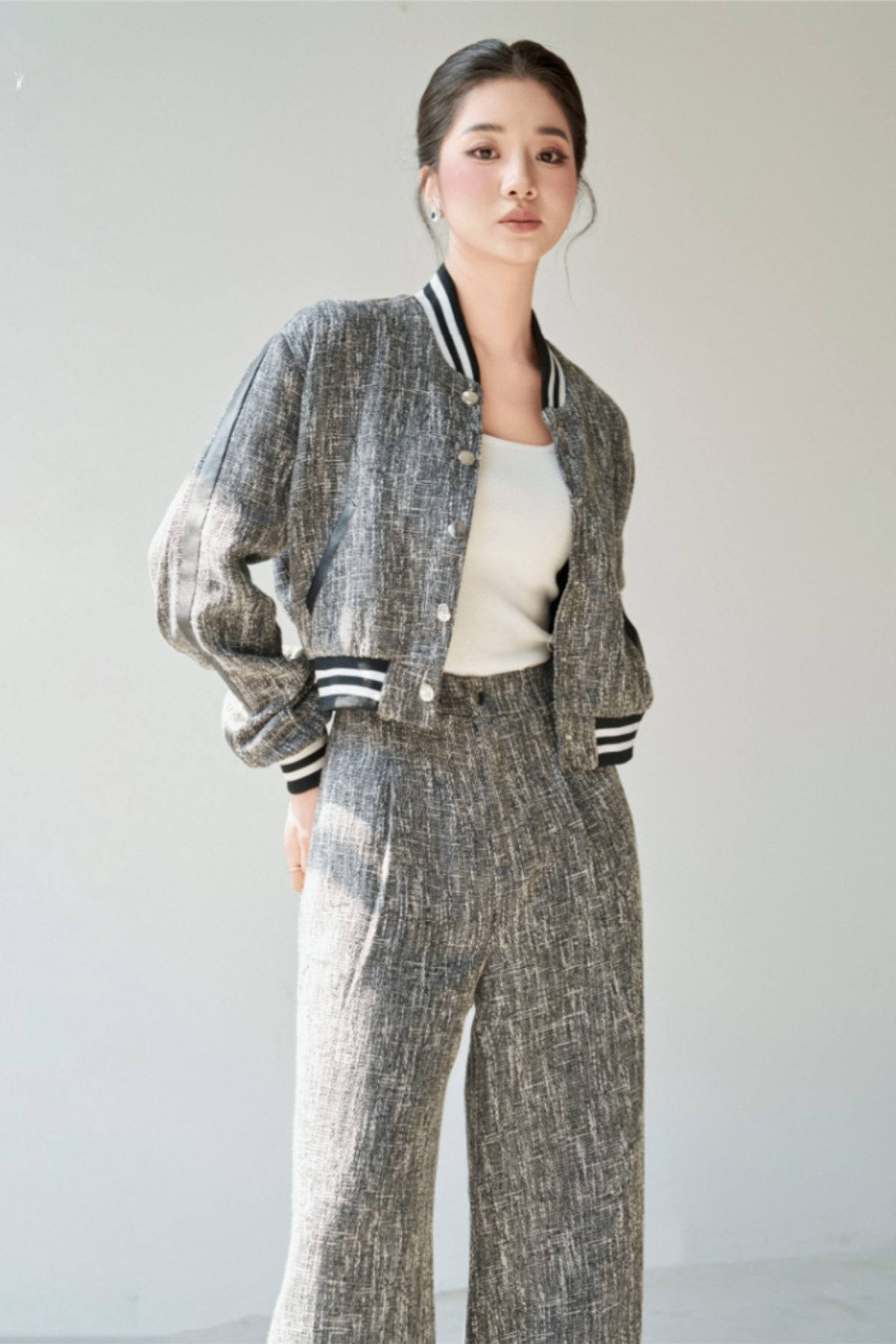 Set Dạ Tweed Phối Da