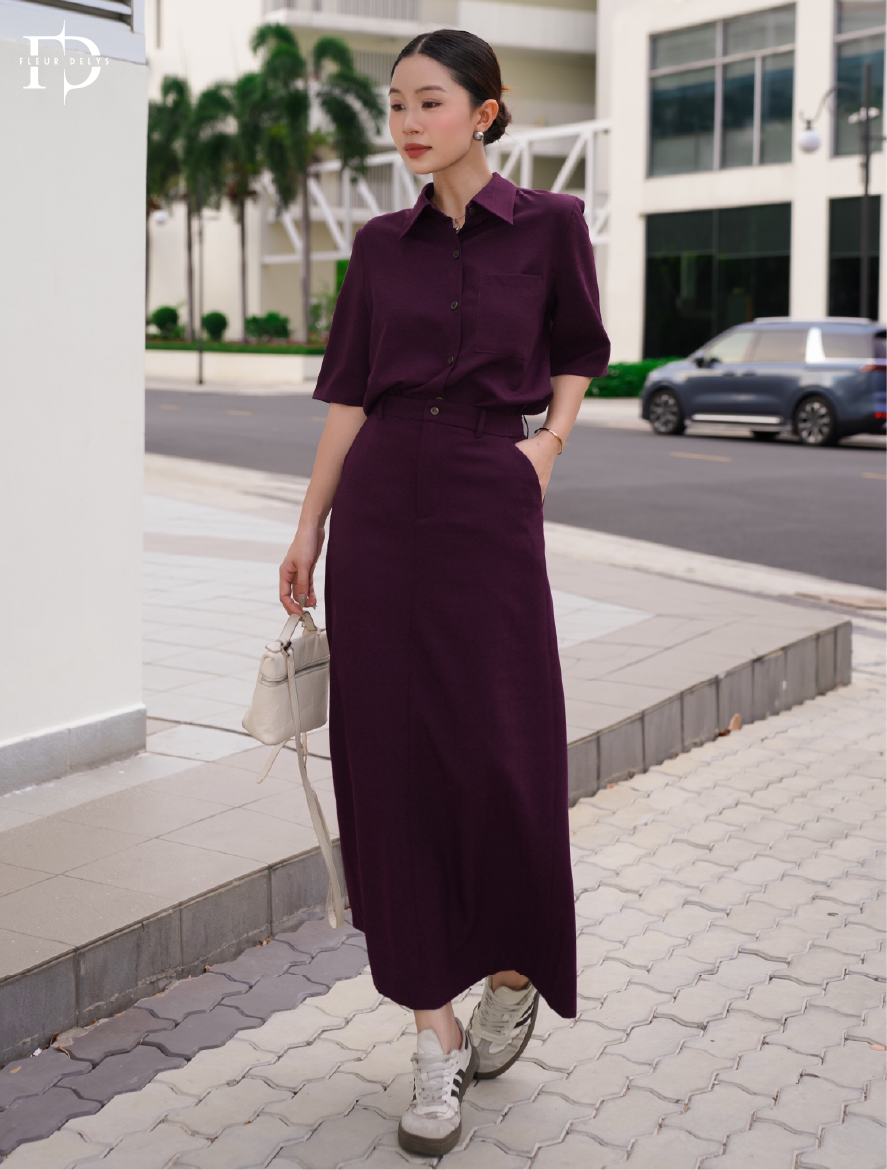 Set Sơ Mi Tím Cộc Tay