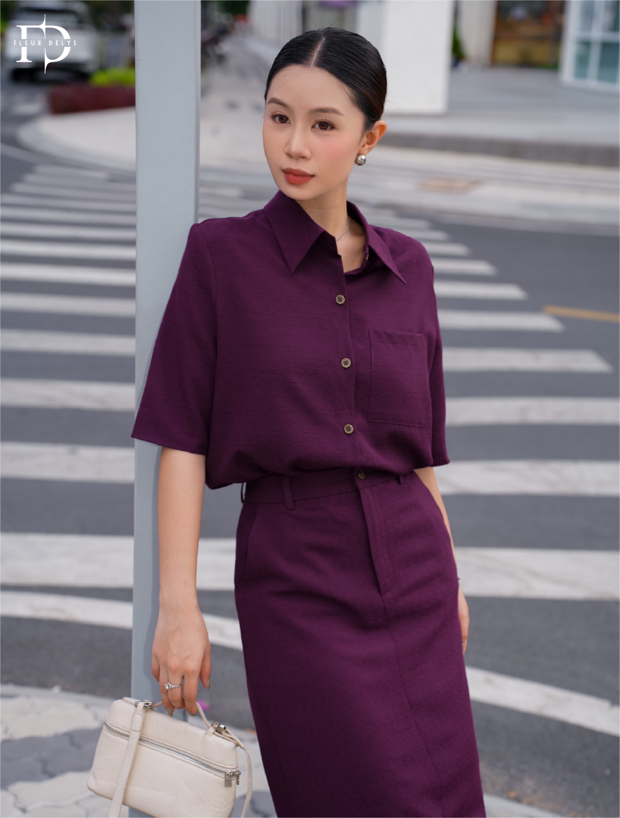 Set Sơ Mi Tím Cộc Tay