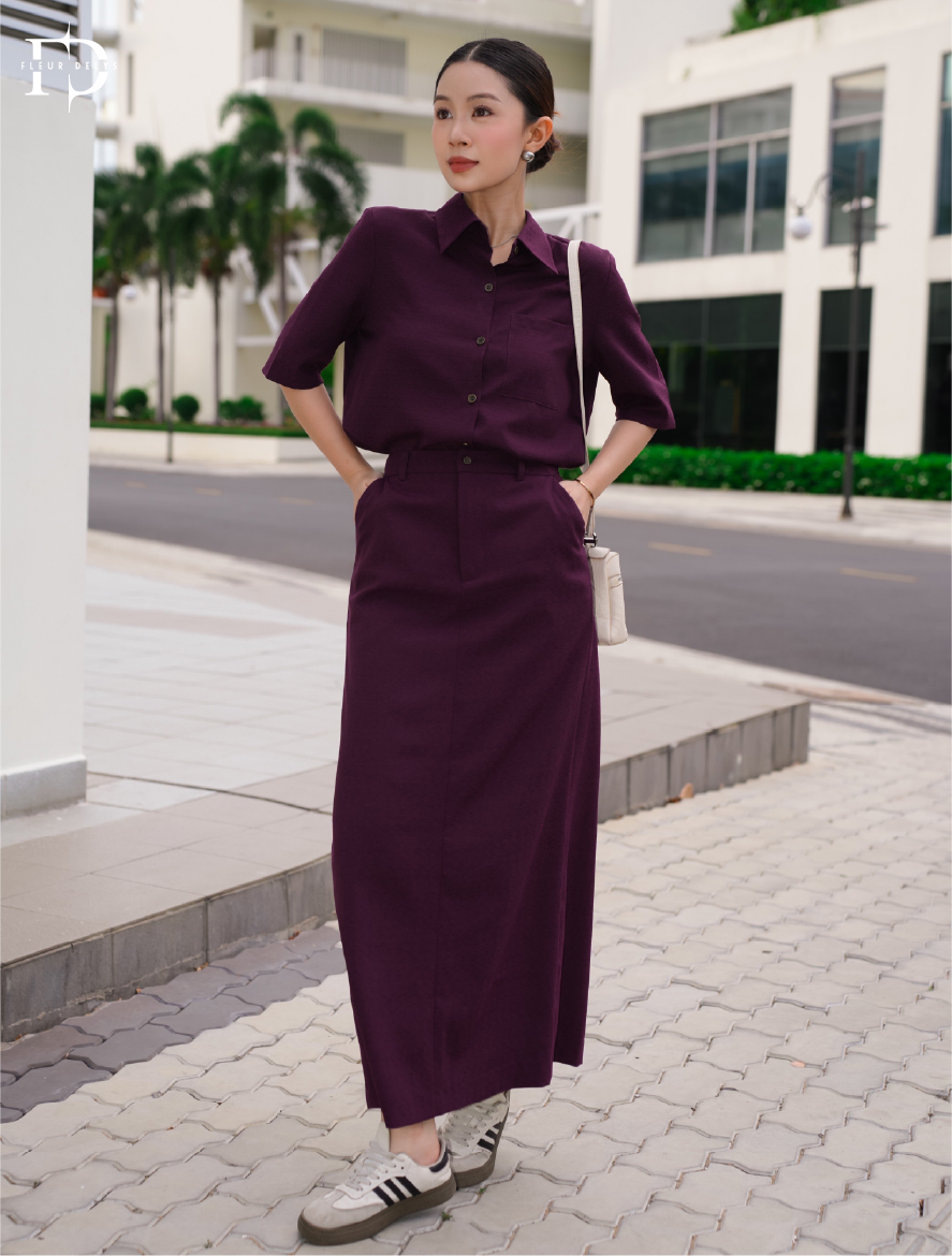 Set Sơ Mi Tím Cộc Tay