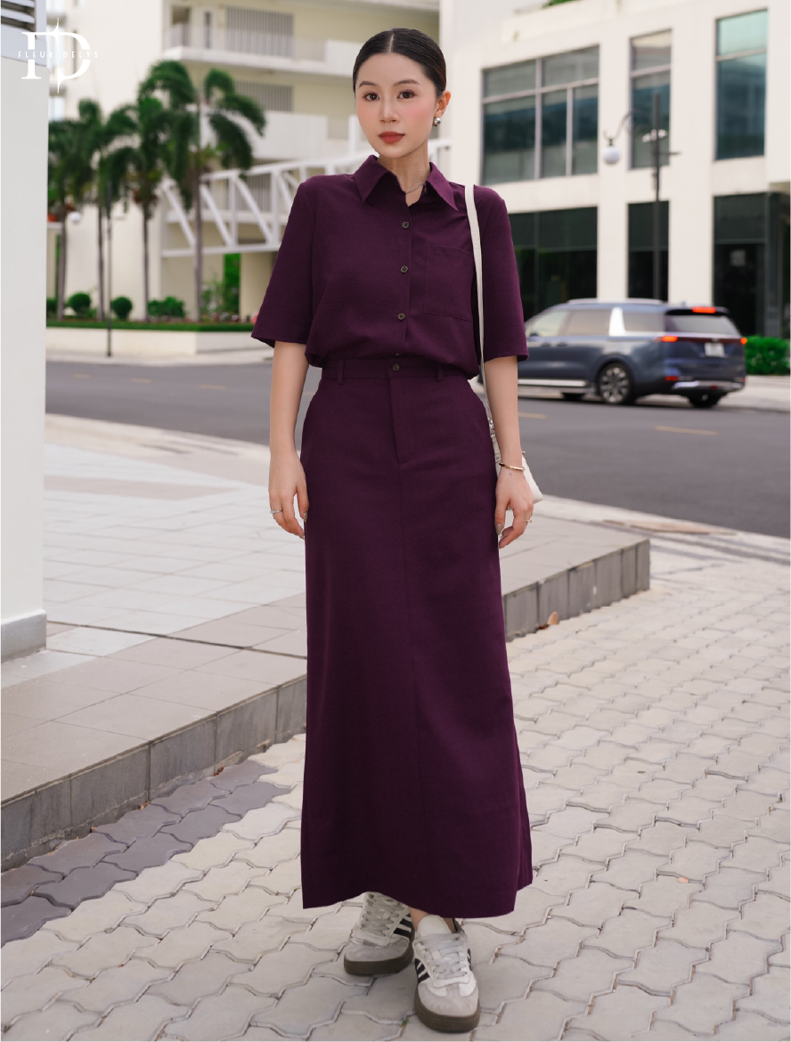 Set Sơ Mi Tím Cộc Tay
