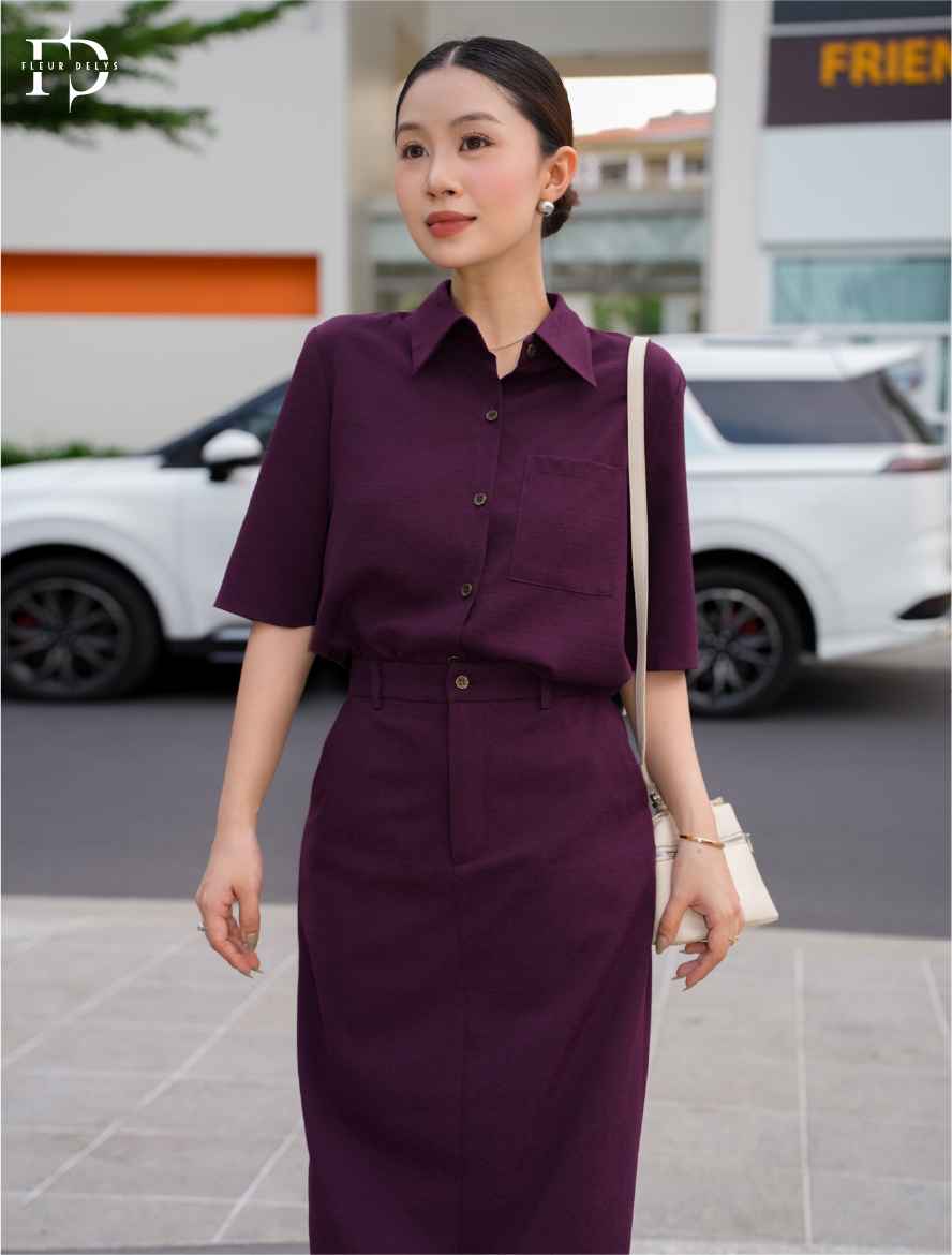 Set Sơ Mi Tím Cộc Tay