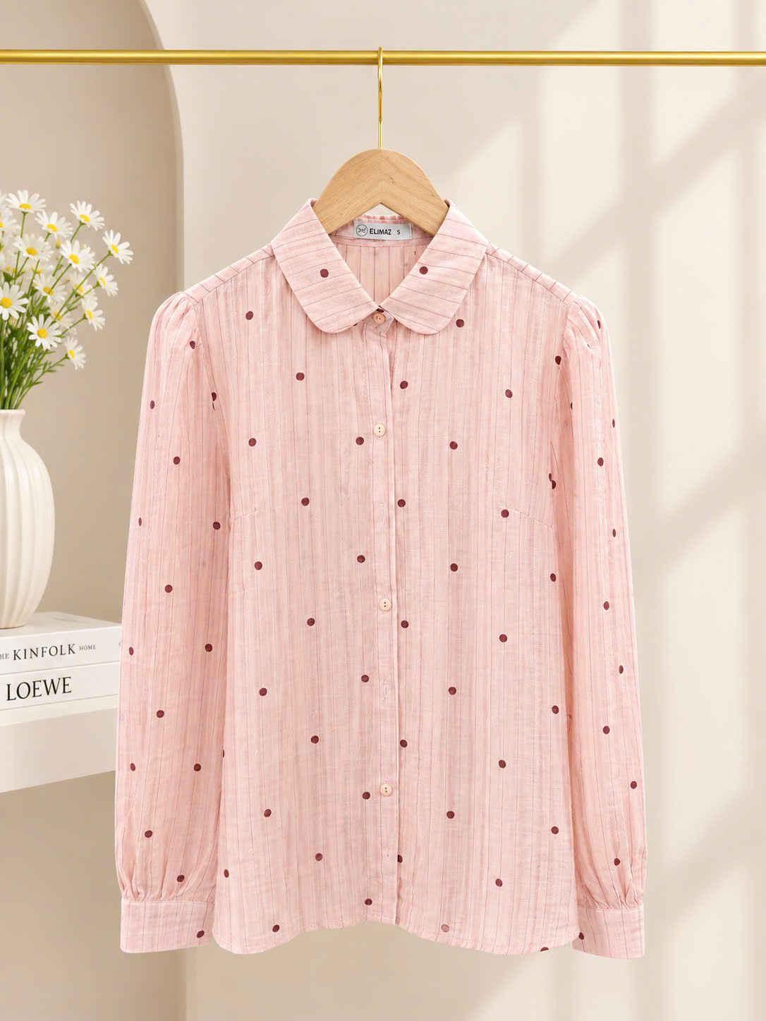 Sơ mi dài tay cổ sen · HỒNG CAM