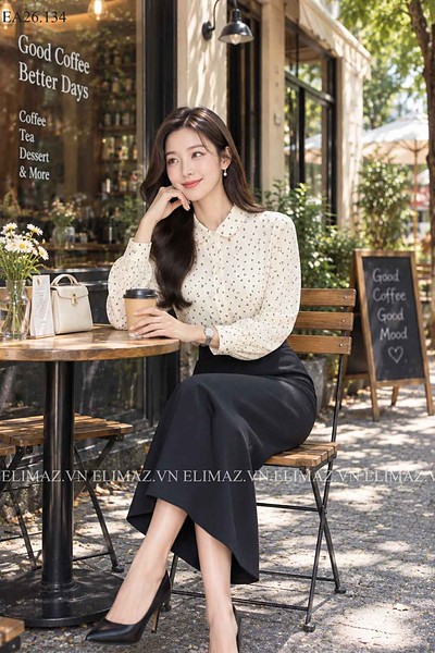 Sơ mi dài tay cổ sen · GHI