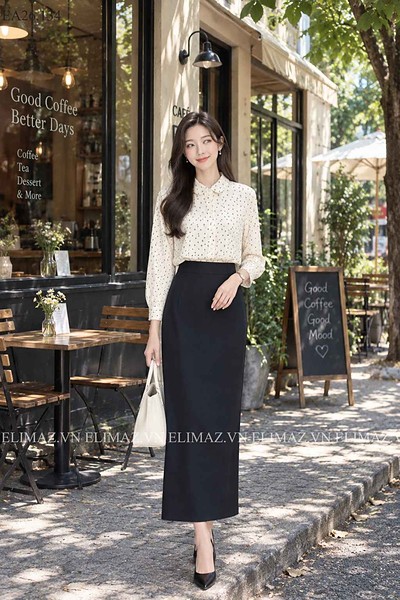 Sơ mi dài tay cổ sen · TRẮNG
