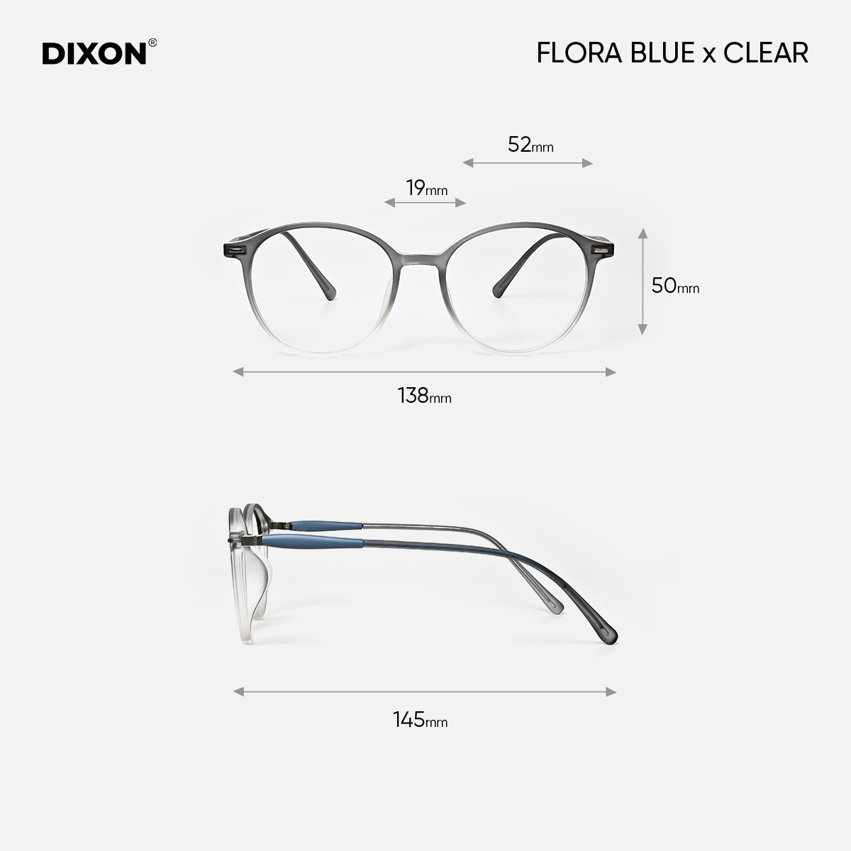 Kính gọng Nhựa FLORA Blue x Clear Ver A