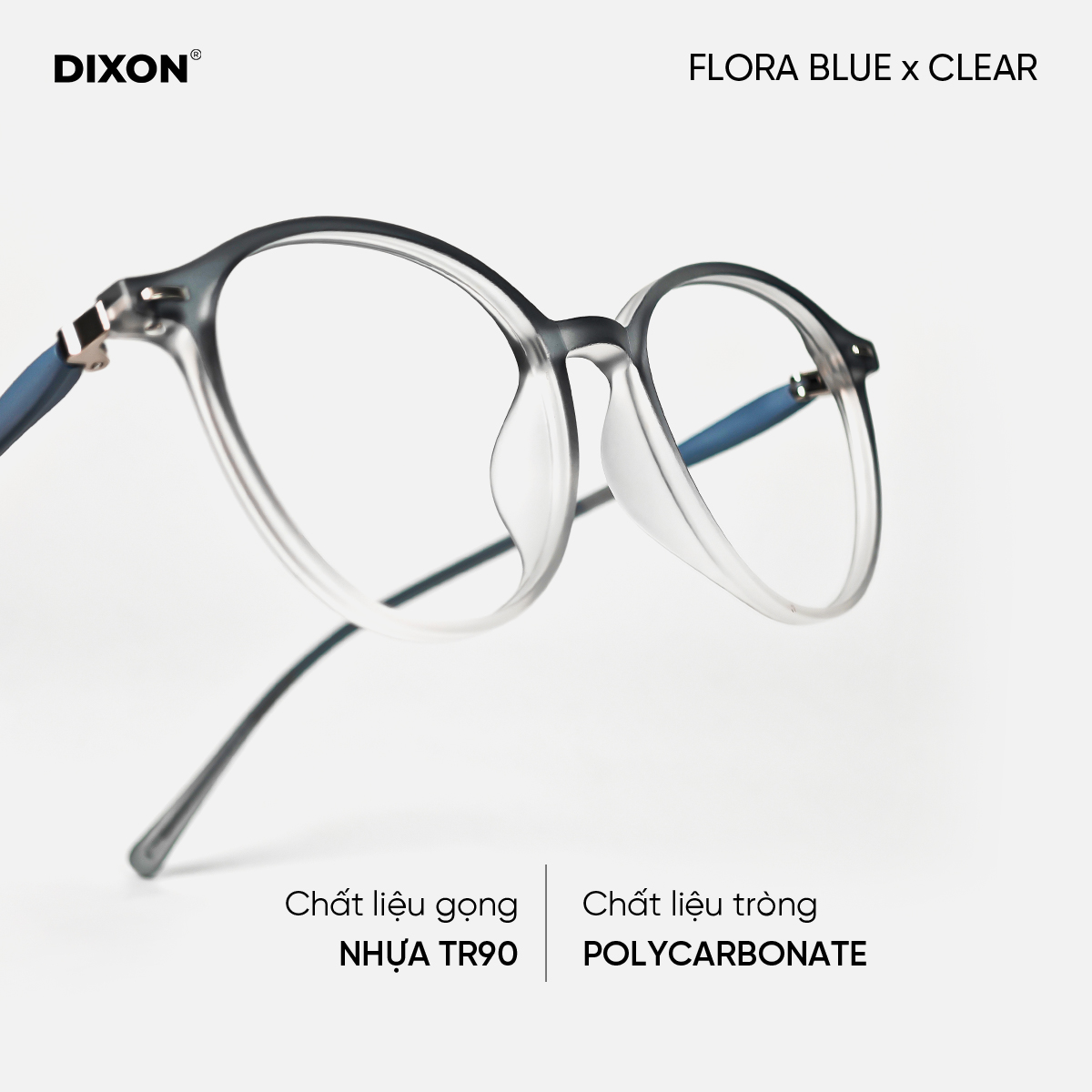 Kính gọng Nhựa FLORA Blue x Clear Ver A