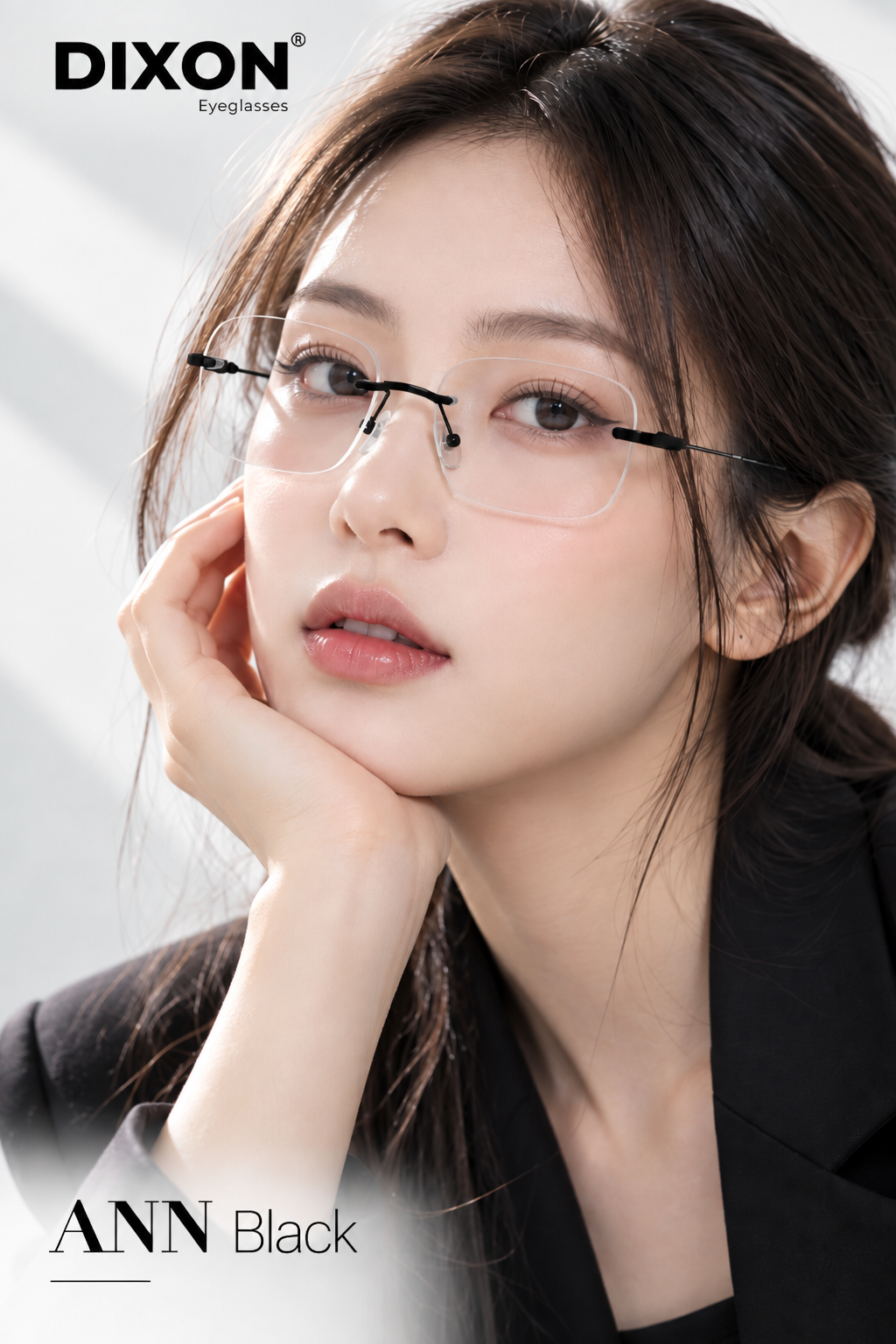 Kính gọng không viền ANN Black Ver A