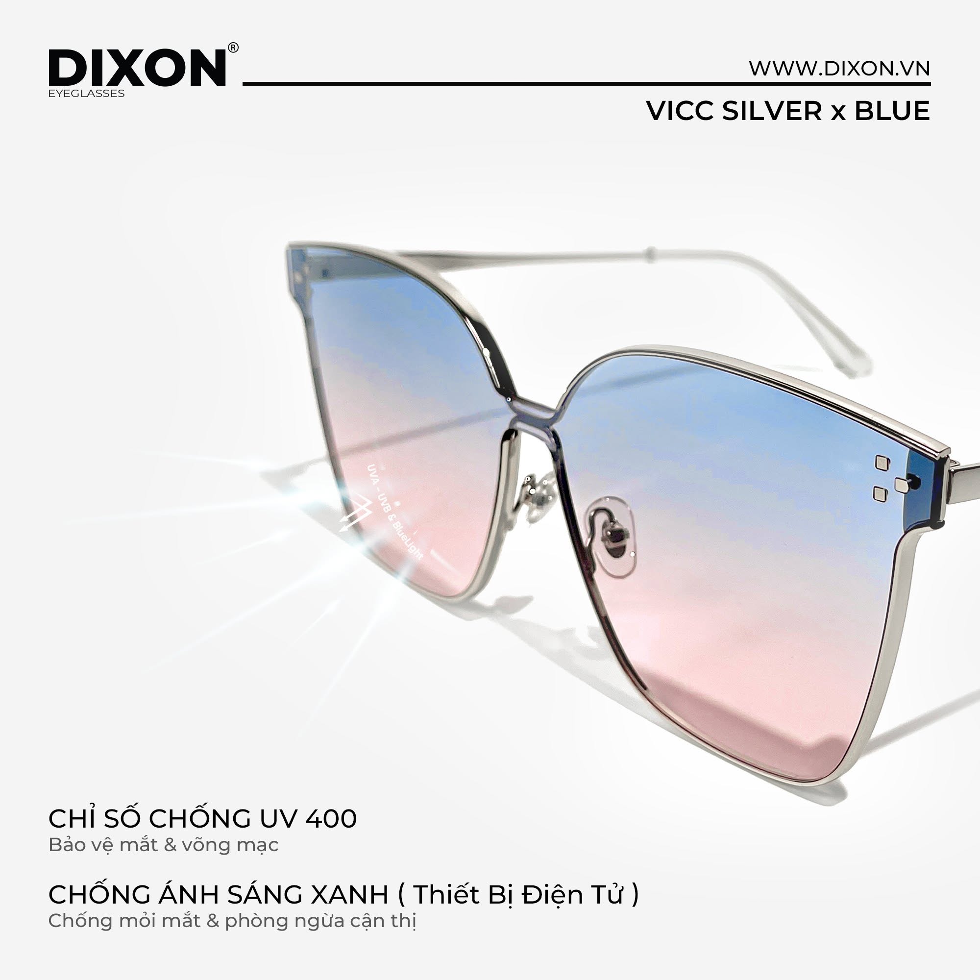 Kính mát Kim loại VICC Silver x Blue Ver A