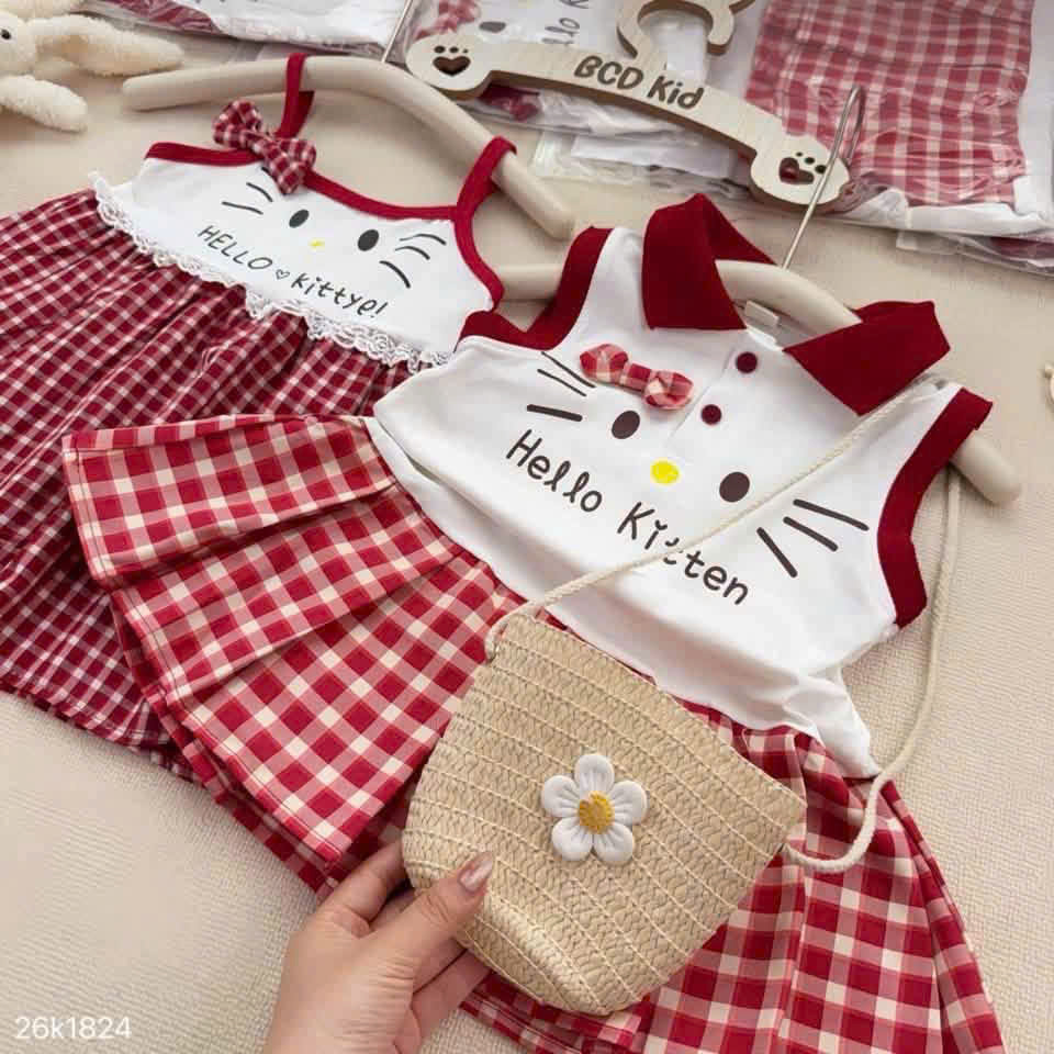 [DỪNG]--(26k1824) Sét 2 váy kitty cho bé tone đỏ siêu yêu