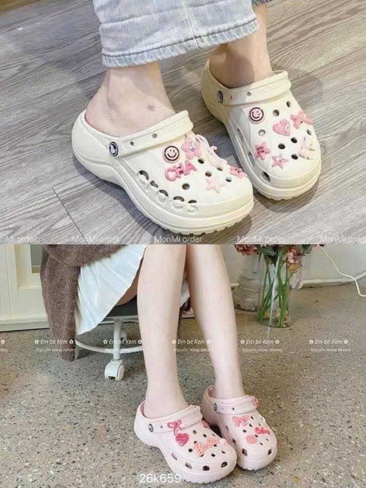 (KHÔNG KÈM CHARM) HCS(26k659) Dép sục crocs cho chị em siêu độn đế 2 màu không kèm charm - HỒNG - 36