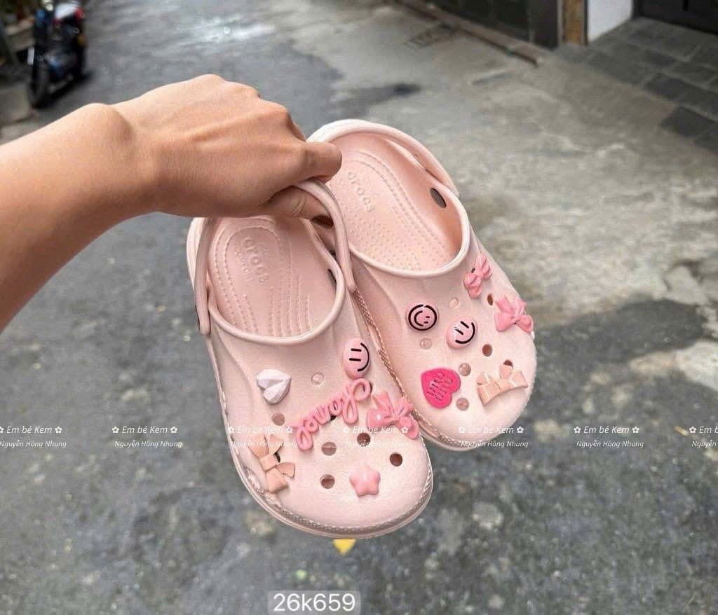 (KHÔNG KÈM CHARM) HCS(26k659) Dép sục crocs cho chị em siêu độn đế 2 màu không kèm charm - HỒNG - 36