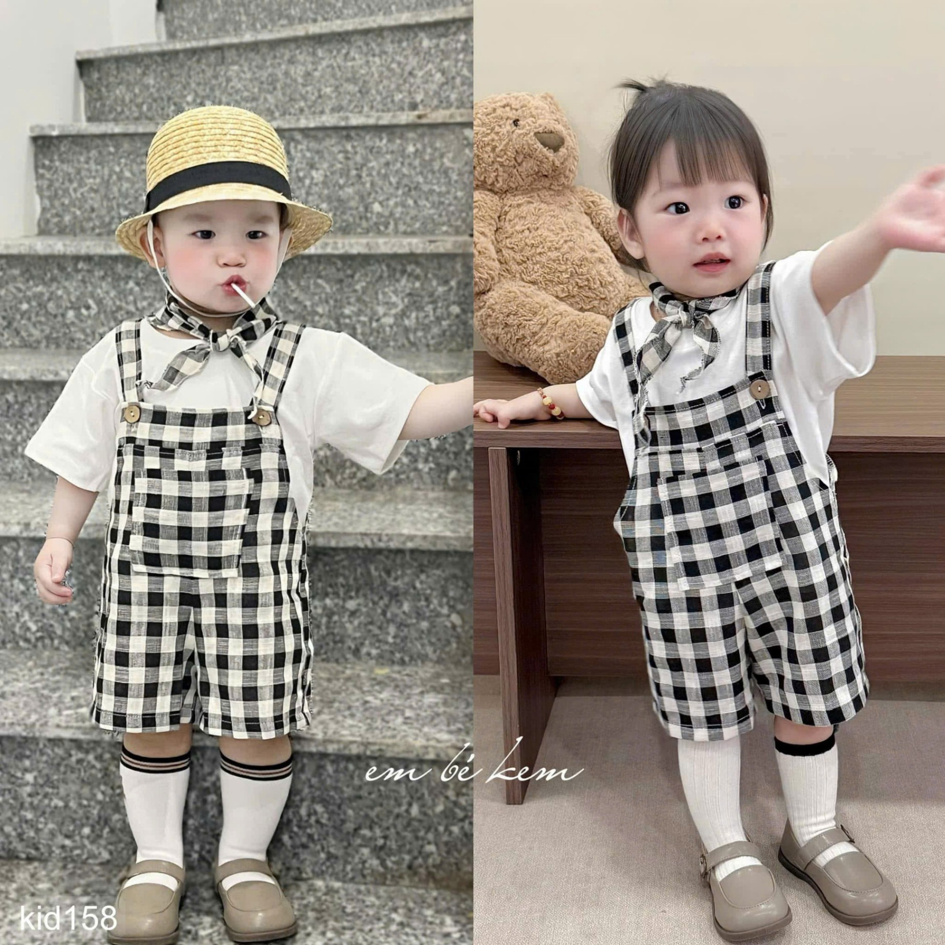 HCS Sét 3 chi tiết yếm kèm kẻ kèm áo và khăn cho bé sz S ( 6-8kg)