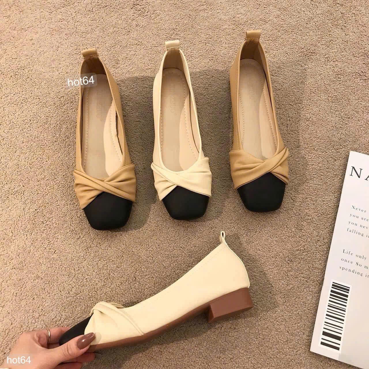 HCS Giày búp bê phối mà nơ xinh cho chị em kem sz 36