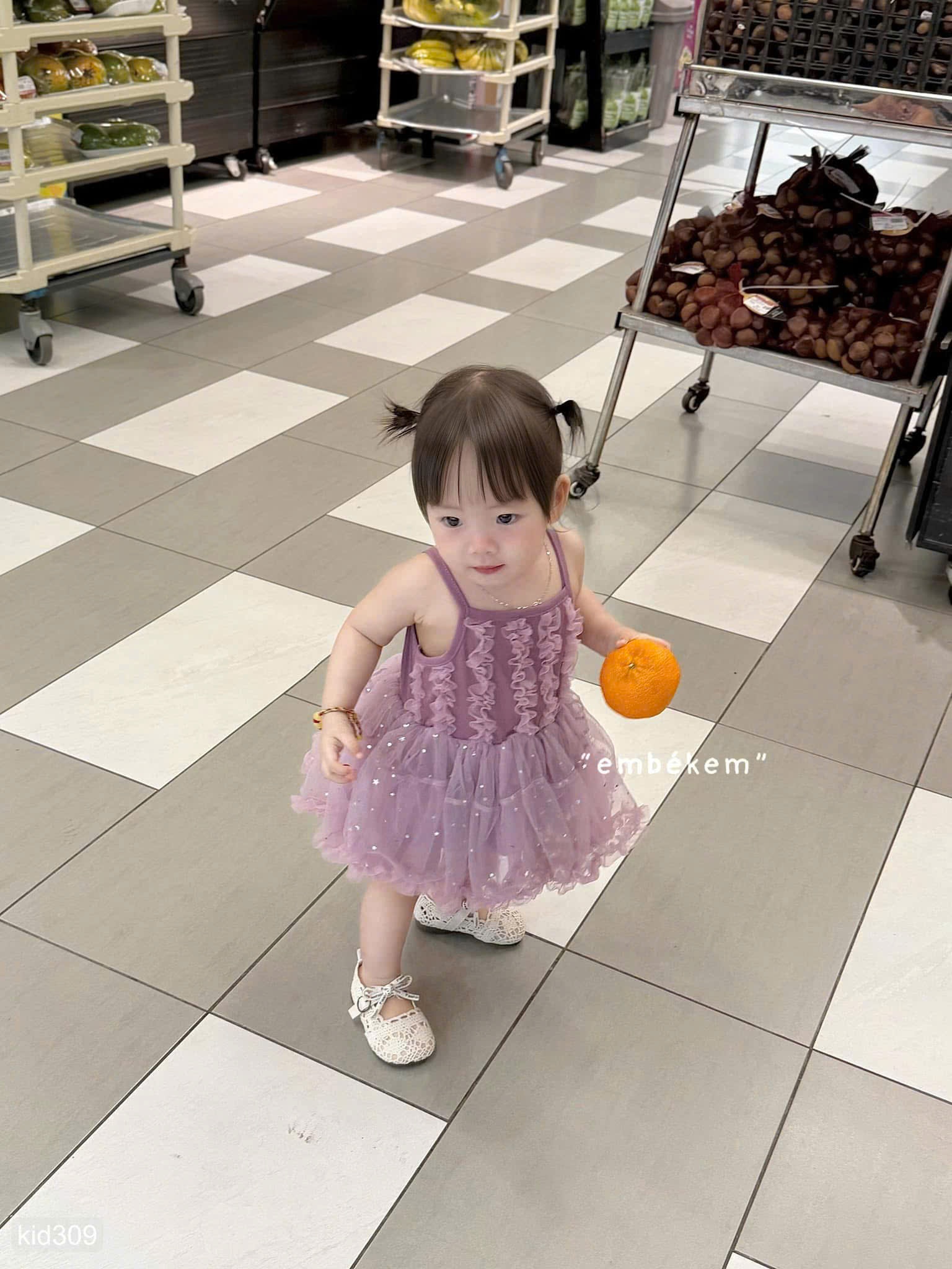 HCS Sét váy công chúa màu tím tà voan bồng cho bé lẻ sz 73 ( 7-9kg)