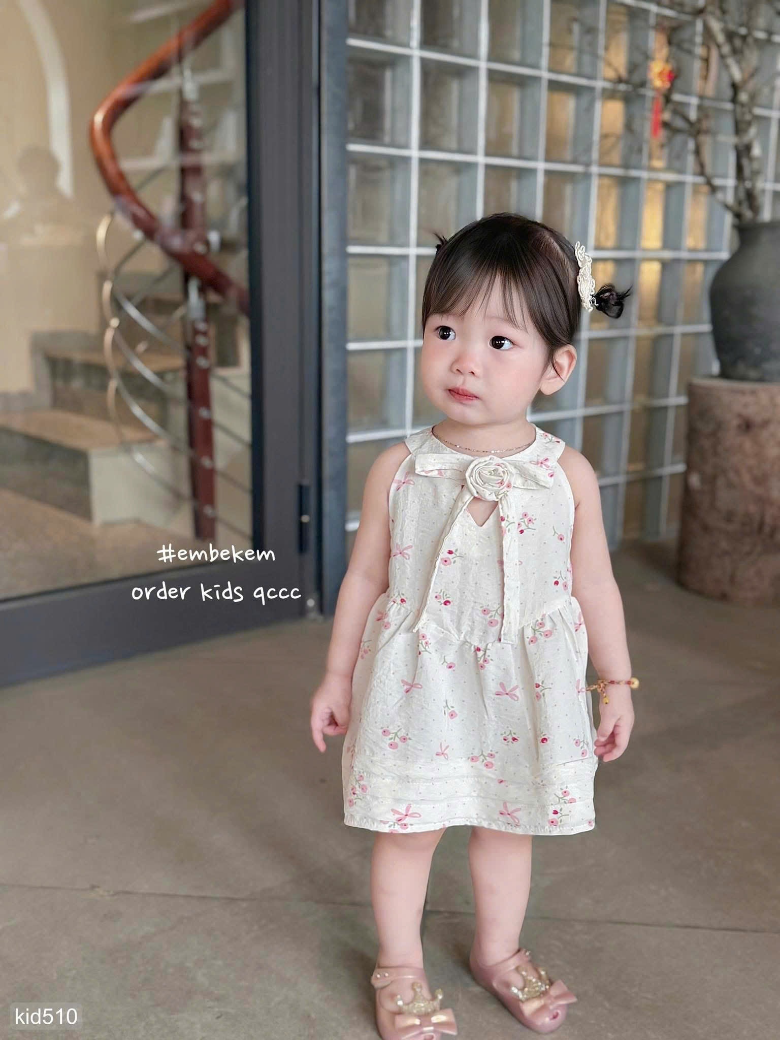 HCS (M25k.510) Váy họa tiết hoa chất đũi cho bé iu siêu xinh