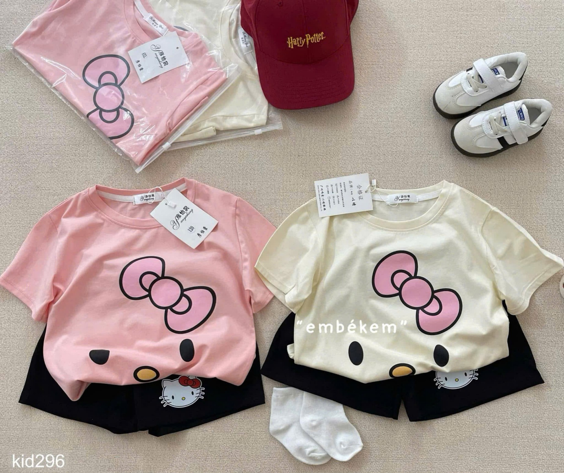 HCS Combo 2 bộ helo kitty quần đen cho bé