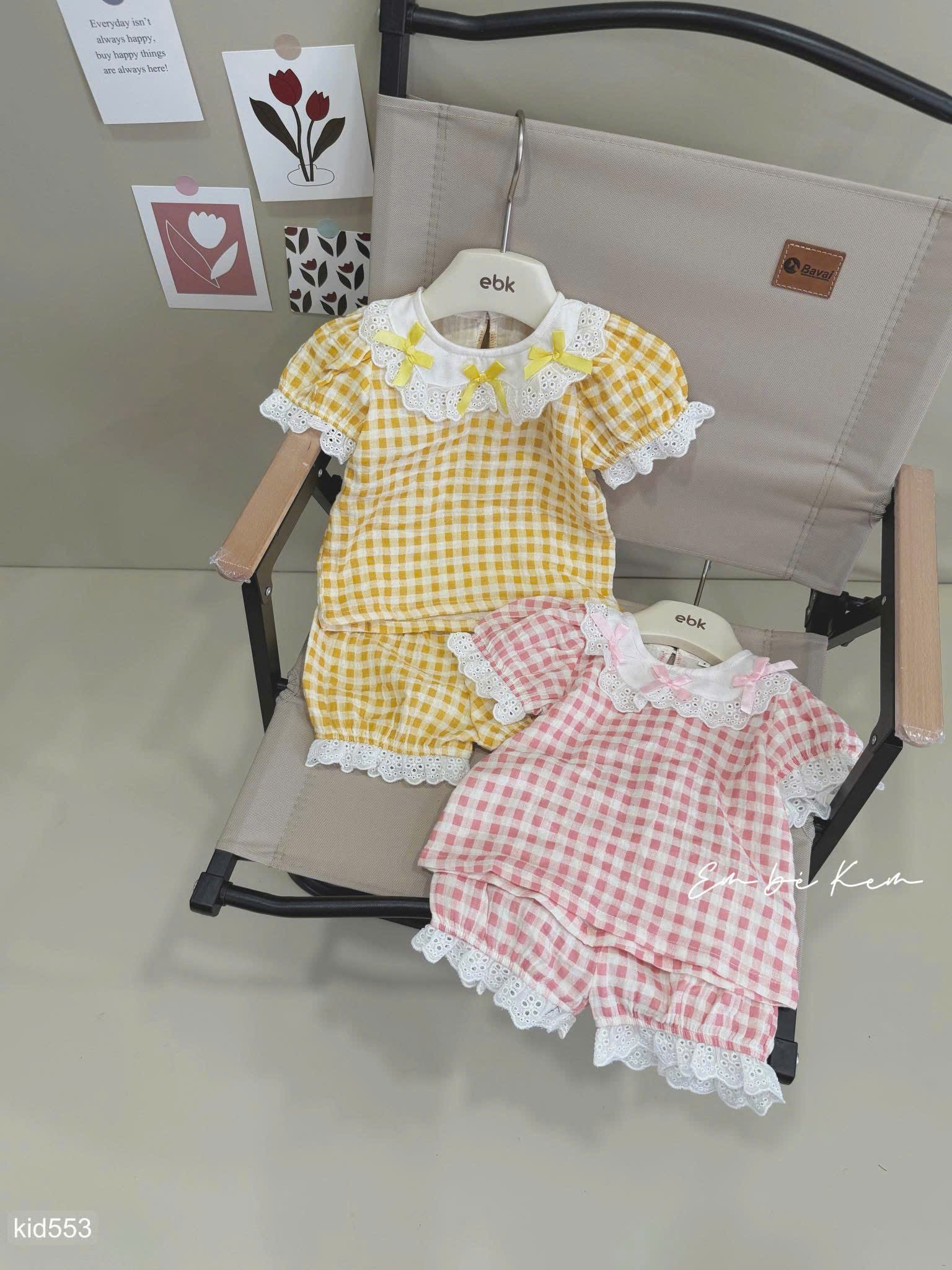 HCS Sét bộ ngủ kẻ caro cho bé iu lẻ sz 1 ( 8-10kg)