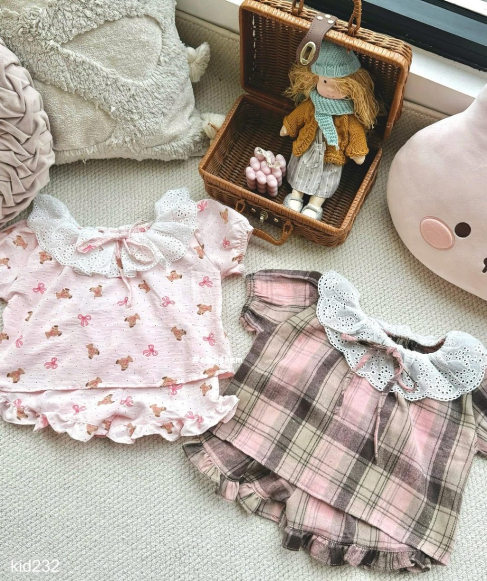 HCS Sét bộ ngủ homewear kẻ hồng cho mẹ và bé